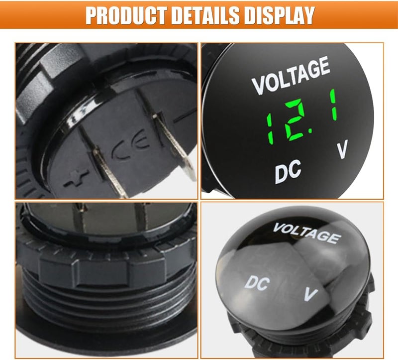 BDZMC Battery Voltage Meter, DC 12V Waterproof Voltage Meter Tester, LED Digital Display Voltage Gauge Meter, Battery Monitor Indicator, Round Panel Voltage Gauge for Car Motorcycle Boat (Green) - Image 4